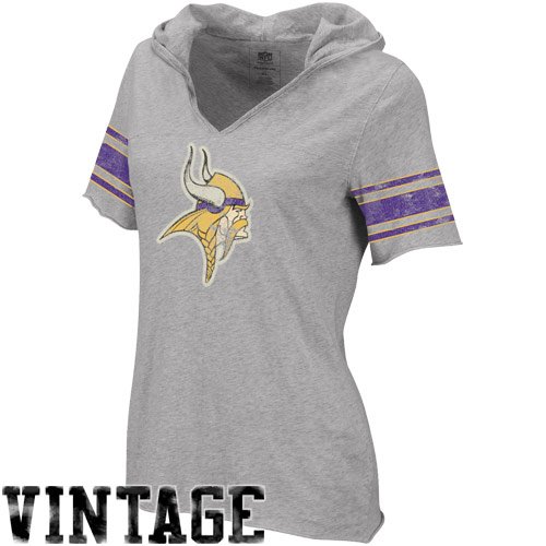Reebok Minnesota Vikings Ladies Classics Hooded Football Premium T-Shirt - Ash (Small)