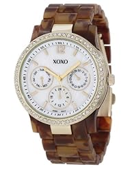 XOXO Womens XO5524 Tortoise Bracelet with Rhinestones on Gold Case Watch