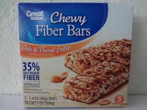 Great Value Chewy Fiber Bars,Oats & Peanut Butter 5 ct-1.4 oz (40 g)