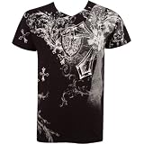 Cross and Vines Short Sleeve V-Neck Cotton Mens Fashion T-Shirt