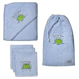 PodT Peaple Drip-Pea and Soap-Pea Hooded Towel and Wash Cloth Set - Blue