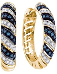 10K Yellow Gold 0.50CT Blue Diamond Swirl Design Fashion Earrings