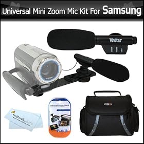 Universal Super Sound Mini Zoom Camcorder Directional Video Shotgun Microphone w/Mount + Deluxe Case + More For Samsung SMX-F40 SCX105L SMX-F44 HMX-M20 SMX-C20 HMX-H204BN F53 F54 H303 H304 H305 Q10 HMX-H20 HMX-S15BN HMX-S16 HMX-T10