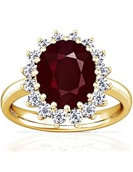 18K Yellow Gold Cushion Cut Ruby Ring With Sidestones (GIA Certificate)