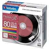 三菱化学メディア Verbatim 音楽用CD-R 80分 1回録音用 「Phono-R」 24倍速 5mmケース 10枚パック レコードデザインレーベル 5色カラー MUR80PHS10V1