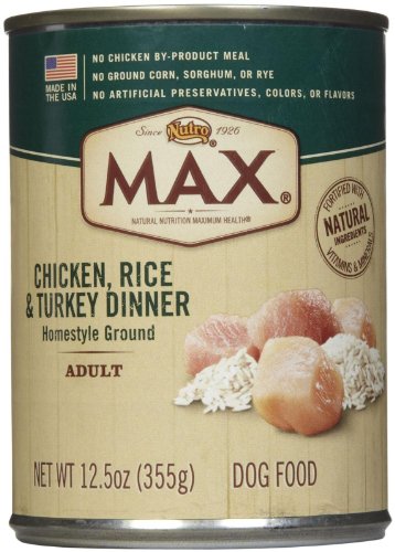 Max Dog Adult Chicken, Rice and Turkey Dinner Dog Food Cans, 12-1/2-Ounce, 12 pack cans