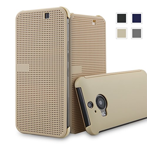 HTC One M9+ dot view case,HTC M9 PLUS Dot View cover(HTC Hima Ultra,HTC Hima Ace Plus,M9pt,) Dot View Cover Flip Protective Case AaBbDdÃ‚Â® Holster (Gold)