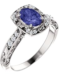 14K White Gold 7.00x5.00mm Oval Cut Tanzanite and Diamond Ring -- LIFETIME WARRANTY