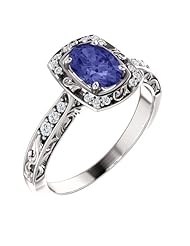 10K White Gold 7.00x5.00mm Oval Cut Tanzanite and Diamond Ring -- LIFETIME WARRANTY