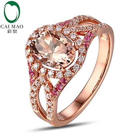 Caimao 1.83ct Oval Shape Morganite &amp; 0.15 Pink Sapphire 14k Rose Gold Diamond Engagement Ring