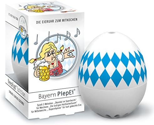 Brainstream PiepEi Bayern, Egg Timer, White with Bayern Print, Plays 3 Melodies, A003561