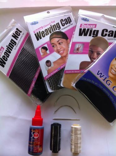 Hair Weaving Kit. Hair Extinsions Sewing Kit. Hair Glue. Wig Cap, Weaving Net, Needles, Thread, Nude (Natural) Wig Cap.