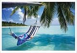 Tropical Beach (Hammock Under Tree) Art Poster Print - 14x11