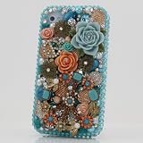 3D Swarovski Diamond Blue Flower Crystal Bling Case Cover faceplate for iphone 4 4S AT&T Verizon & Sprint (Handcrafted by BlingAngels)