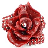 Ruby Rose Austrian Crystal Red Flower Pin Brooch