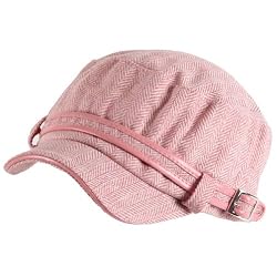 New Herringbone Tweed Military Cadet Cap Hat Pink - Small / Medium