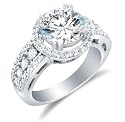 Solid 14k White OR Yellow Gold Large Wide Round Brilliant Cut Solitaire with Round Side Stones Highest Quality CZ Cubic Zirconia Engagement Ring 3.5ct.