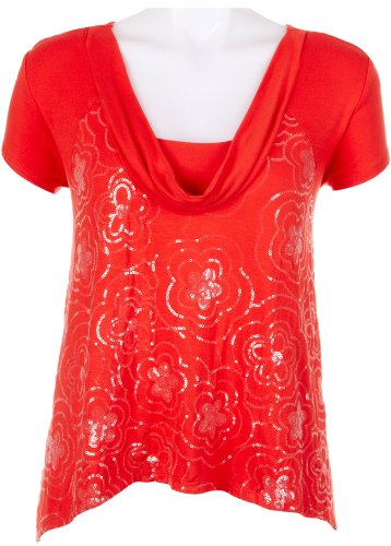 51z5bcUhixL   Skyes The Limit Impulsive Drape Neck Sequin Top CAYENNE Large Promo Offer
