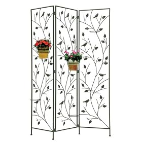 69" Folding 3-Panel Garden Screen and Potted Plant Holder
