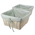 White Wicker Basket with Sage Gingham Liner - Set of 2