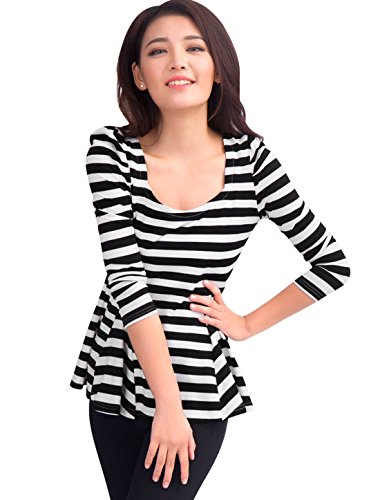 Allegra K Women's Stretchy Scoop Neck Long Sleeves Stripes Tunic