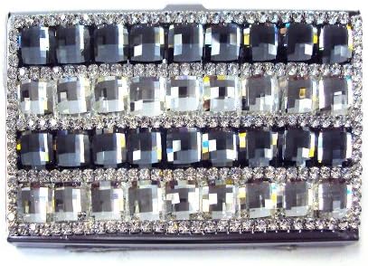 New Hand-Made Jewelry Bling Striped Pattern Business Card Holder with Swarovski Crystal