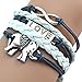Mother's Day Gift--BlueTop(TM) Love Silver Infinity Elephant Leather Rope Cross Bracelet White and Blue