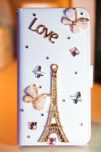 Samsung Galaxy S7 Case, MGIFTSHOP Luxury 3D Bling Diamond Crystal Rhinestone Wallet Leather Purse Flip Card Pouch Stand Cover Case for Samsung Galaxy S7 [Eiffel Tower Butterfly]
