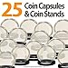 25 Coin Capsules & 25 Coin Stands for 1oz SILVER or COPPER ROUNDS Airtight 39mm
