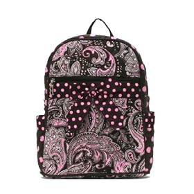 Belvah Quilted Pink Paisley Backpack Purse (11x13) - Chocolate Brown