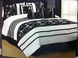 Ava Black and White Floral Queen Size 7 Piece Bedding Set