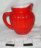 Vintage Fire King Fired-on Rainbow Primary Red Milk Glass Pitcher