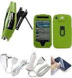 3n1 Combo Apple iPhone - Green Premium Leather Case with Removable Video Stand Rotating Belt Clip - Bundled with Screen Protector, 12v Rapid Premium Car Charger and Home Travel Wall AC Adapter Charger (Not Compatible with 1st Generation iPhone)