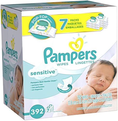 Pampers Sensitive Hypoallergenic, Clinically proven Mild, Gentle Cleaning, Restores Natural Skin pH Baby Wipes Flip Top 392 Count