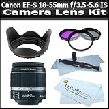 Canon EF-S 18-55mm f/3.5-5.6 IS Autofocus Lens Kit + 58MM 3pc High Resolution Multicoated Filter Kit + 58mm Hard Rubber Lens Hood + Lens Pen Cleaning Kit + Butterflyphoto MicroFiber Cleaning Cloth