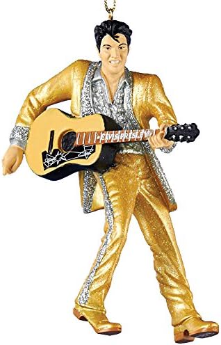 Elvis Gold Suit And Guitar Christmas Collectible Resin Tree Ornament & Chain