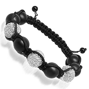 Silver Black Onyx Ball Bead Swarovski Crystals Bracelet 5.00 Ctw