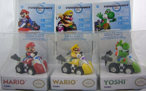 Tomy Mariokart Wii Pullback Micro Racers a Set of 3: Mario, Wario, Yoshi