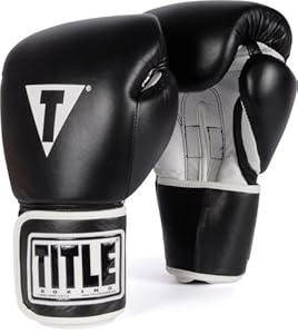 TITLE Boxing Pro Style Leather Training Gloves, Black/White, 16-Ounce