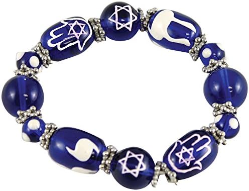 Jewish Beads Bracelet - Handpainted Cobalt Blue Glass Beads In Tulle Pouch