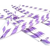 Bella Cupcake Couture Paper Party Striped Straws, Purple/White