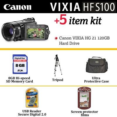 Canon VIXIA HF S100 Flash Memory High Definition Camcorder With Vixia 8GB Accessory Kit Includes 8GB Memory + Case + Tripod + More