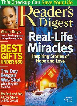 Reader's Digest December 2005 - Alicia Keys, The Day Reagan Was Shot, My Dad and Me by Billy Crystal, Real Life Miracles