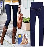 （ファンメイク） FUNMAKE マタニティ デニム ストレッチ レギンス パンツ ウエストゴム アジャスター付 大きいサイズ 紫外線ビーズチェッカー セット HP800 (Ｌ, ブルー)