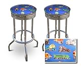 2 24" Blue Train Fabric Specialty / Custom Barstools Set