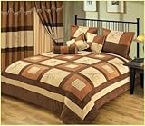 7pcs Brown Micro Suede Patch Work Queen Comforter Set