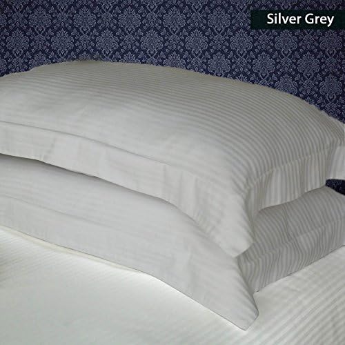 Branded {1} One Pair Pillow Covers Super Soft Oxford 100% Egyptian Cotton Stripe Pattern---600 Thread Count ( Pillow case king , Silver grey ).