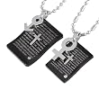 Stainless Steel Couples Men and Women Symbol Lord's Prayer Cubic Zirconia Cross Tablet Pendant Necklace 16"/20"-24"