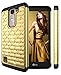 LG K7 Case, LG Tribute 5 Case, Style4U Studded Rhinestone Crystal Bling Hybrid Armor Case Cover for LG K7 / LG Tribute 5 with 1 Style4U Stylus [Gold/Black]