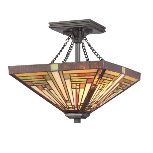 Quoizel TF885SVB Stephen Small Semi Flush Mount Tiffany Lamp 2-Light and 248 Pieces of Tiffany Glass, Vintage Bronze